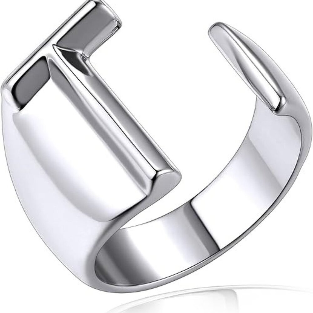 Letter T Initial Silver Rings Adjustable Gold Statement Ring